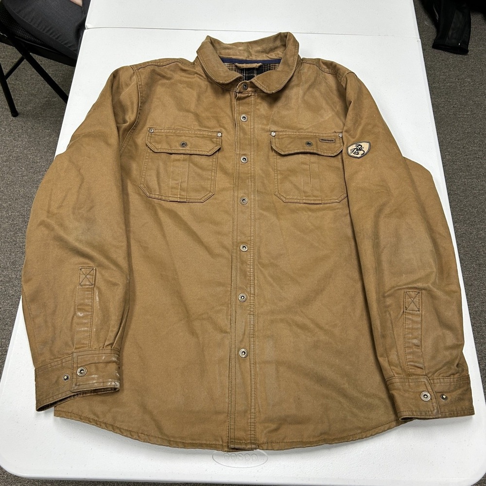 Legendary Whitetails Shirt Jacket Mens LG Brown Canvas Plaid Lined Snap Front